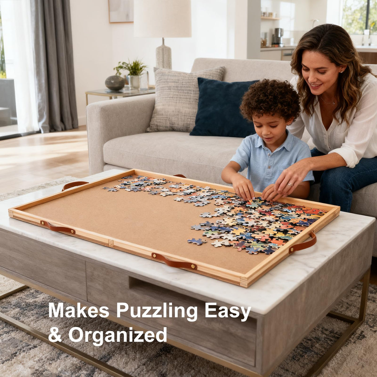 USEFULTEK 1500 Pieces Rotating Puzzle Board with 6 Drawers & Cover, 27"x35" Portable Wooden Jigsaw Puzzle Table for Adults, Lazy Susan Spinning Puzzle Board w/h 2 Large, 4 Small Drawers for Gift USEFULTEK