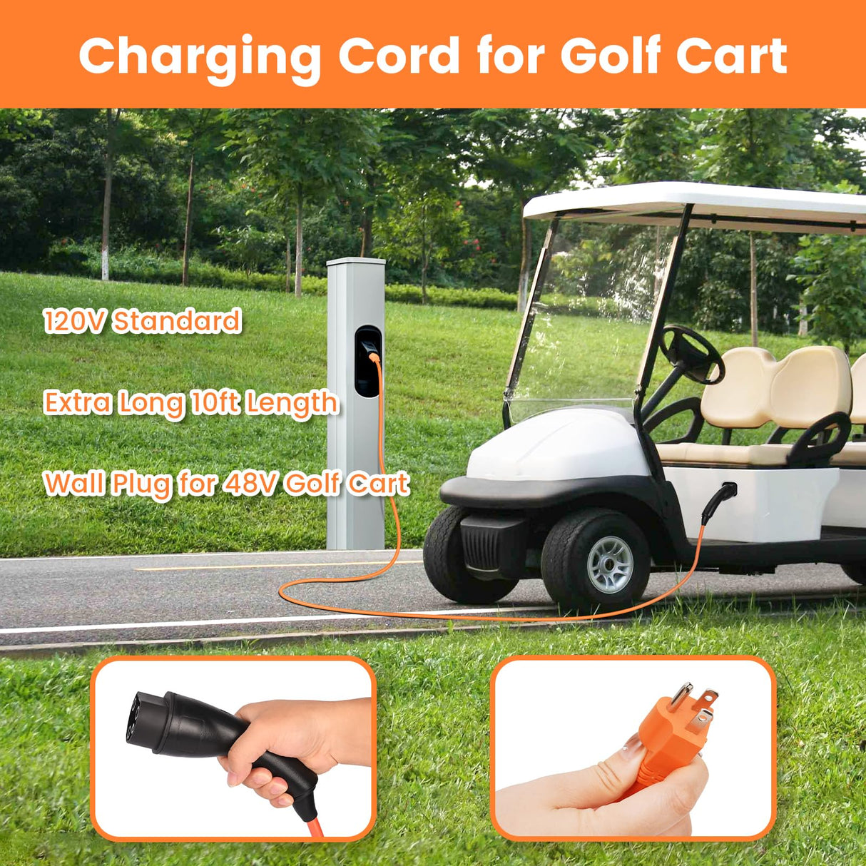 Gtouse Golf Cart Charger Power Cord Golf Cart Charging Cable Replacement Fits for Evolution ICON EV Golf Carts 120V Charging Power Cord Replaces 2.04.0620 Golf Cart Accessories Gtouse