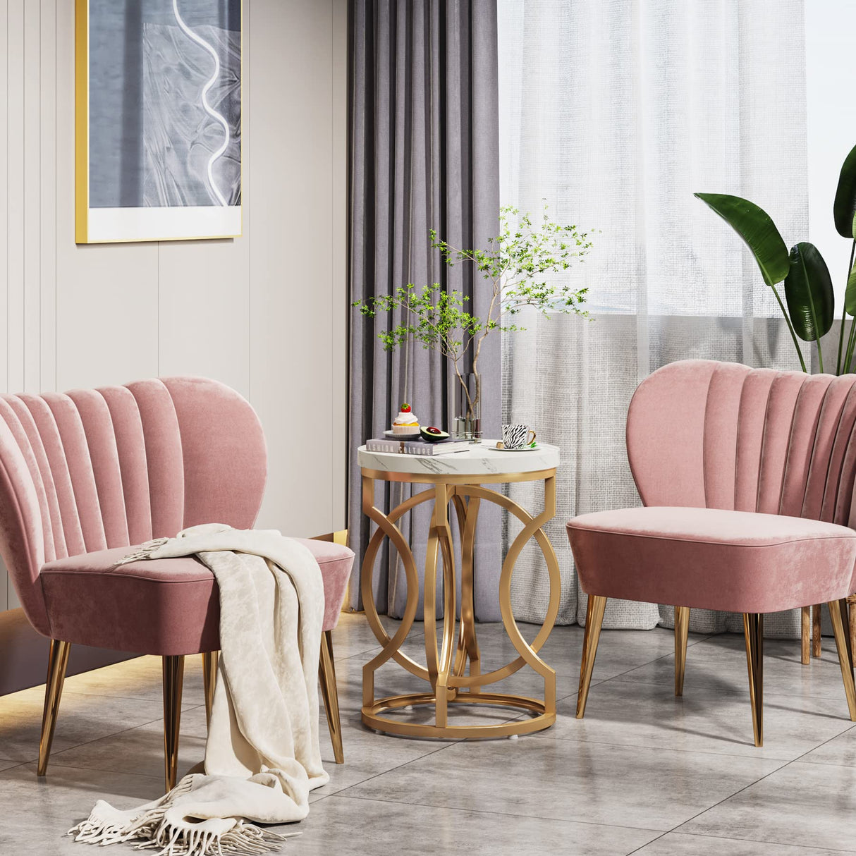 Tribesigns Round End Table, Multifunctional Accent Table Small Side Table for Living Room, Modern White Gold Nightstand with Faux Marble Tabletop, Bedside Table for Bedroom (1 PC) Tribesigns