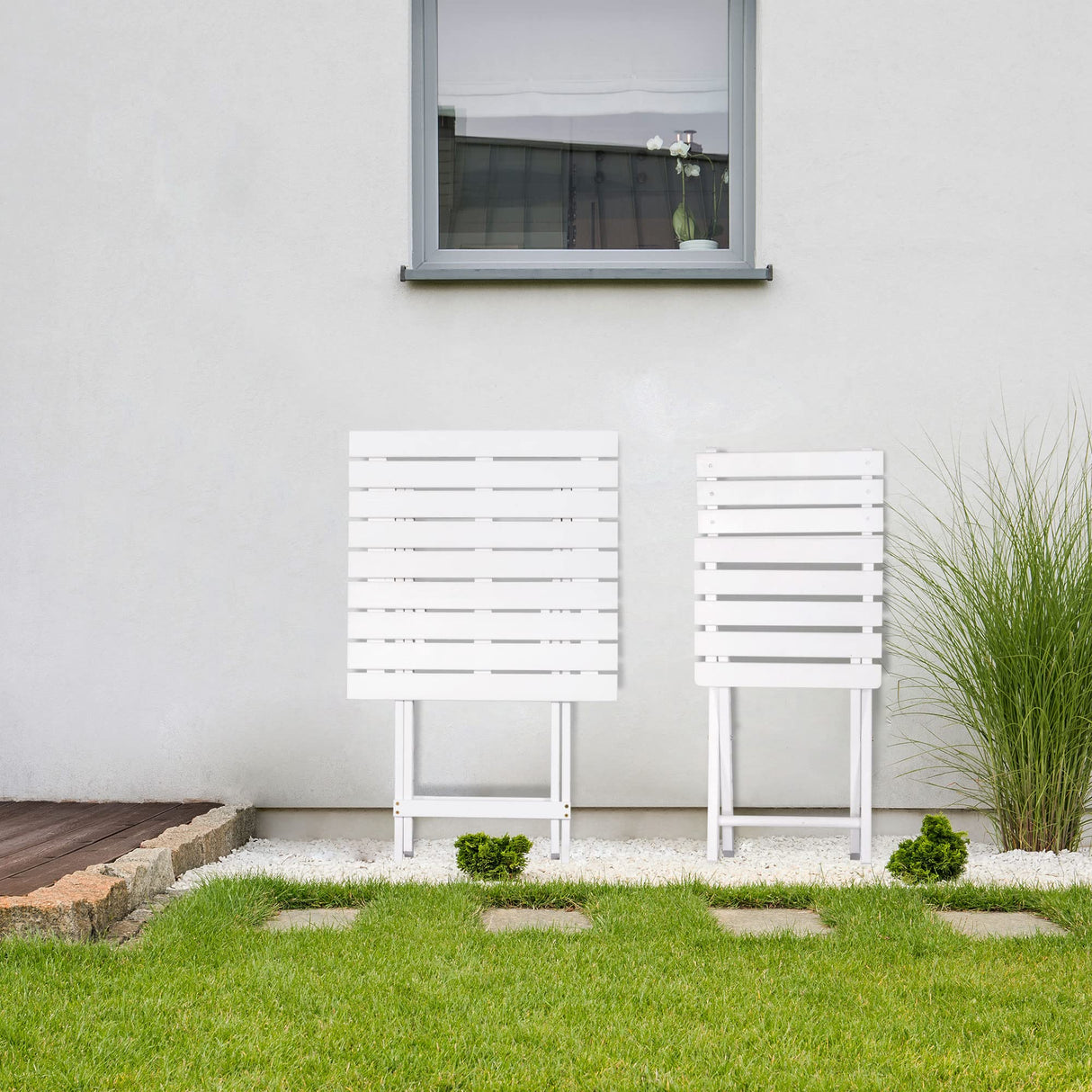 Outsunny 3 Piece Bistro Set, Wood Folding Outdoor Furniture with Table & Chairs for Backyard & Balcony, Square, White Outsunny