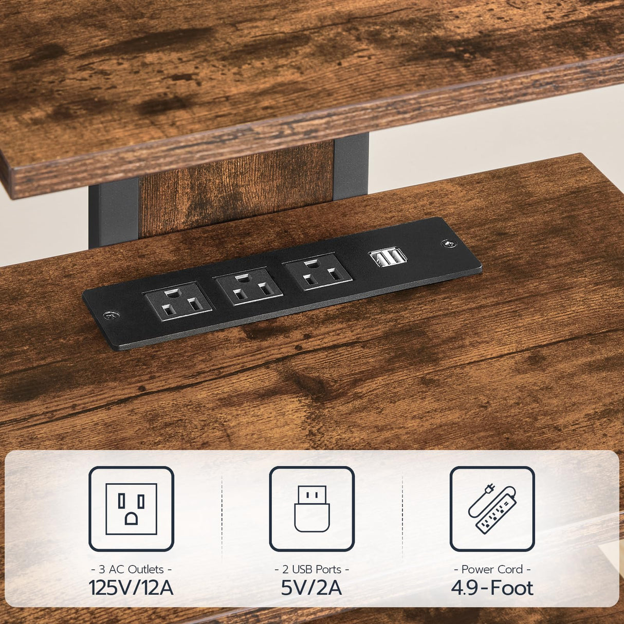 HOOBRO 4-Tier AV Media Stand, Media Console with Charging Station and LED Light Strip, Entertainment Device Stand, Game Console, Record Player, Media Accessories, Rustic Brown and Black BF38UDCJ01 HOOBRO