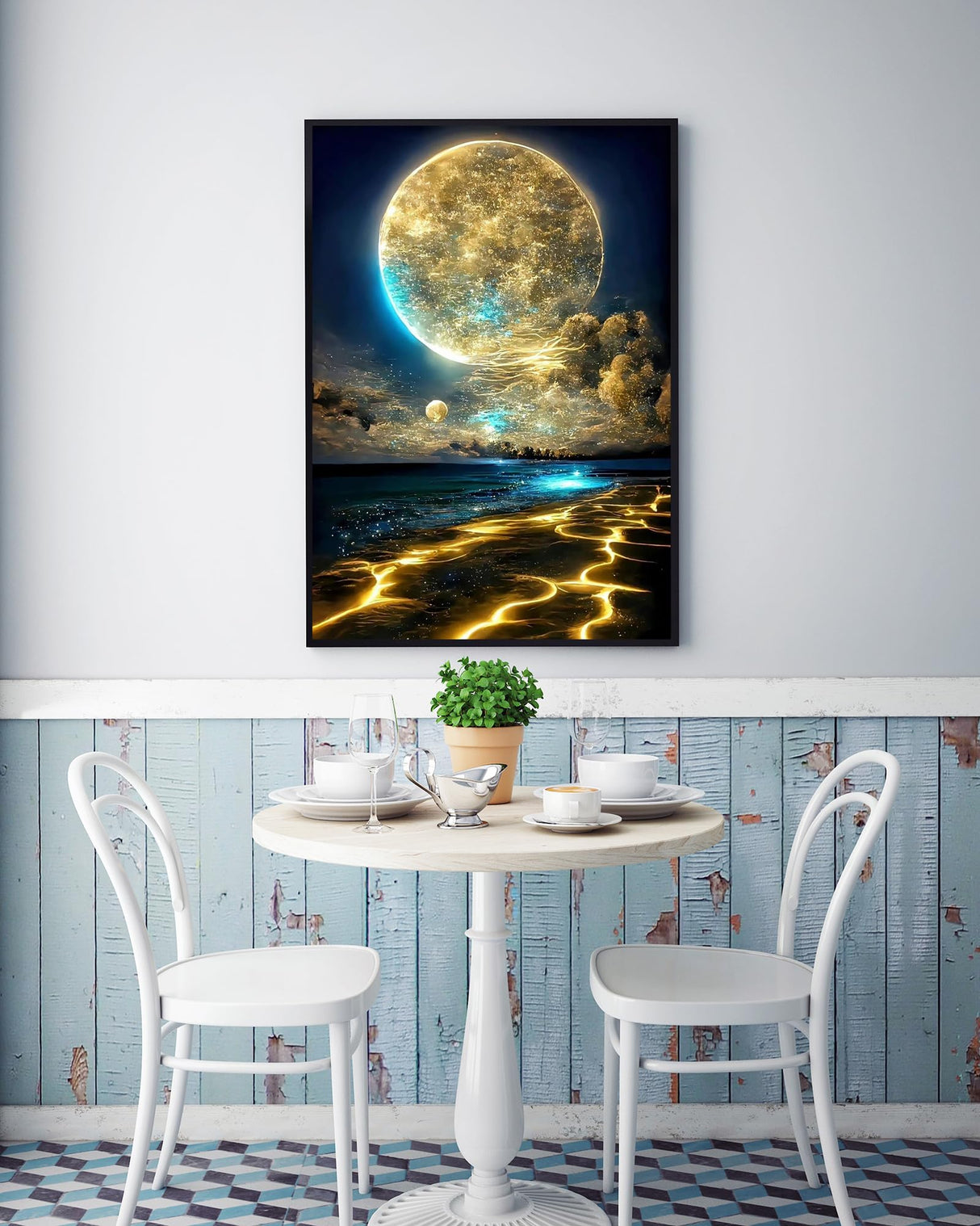 KINPLUB Moon Diamond Painting Kits for Adults, 5D Moonlight Beach Diamond Art Kits for Beginners, DIY Full Round Drill Seaside Landscape Paint with Diamond Dots, Home Wall Decor 12 x 16 Inch KINPLUB