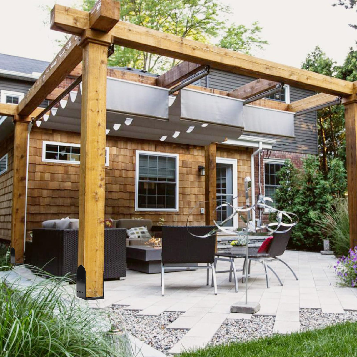 Rasugarlary 4"x 4" Post Base, 4Pcs Post Anchor Base (Internal 3.5 x 3.5") Adjustable 201 Steel Post Bracket for Wood Post Pavilion Deck Porch Handrail Railing Support Decorate Rasugarlary