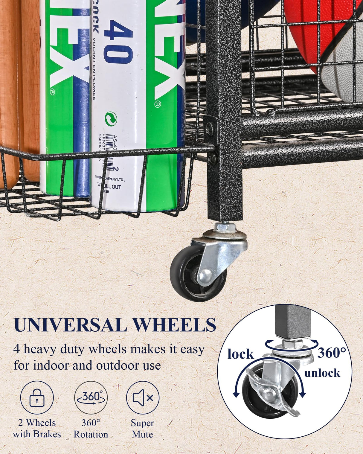 Mythinglogic Garage Sports Equipment Organizer, Ball Storage Extra Large Capacity Six Tier Sports Organizer for Garage, Basketball Rack with Hooks and Baskets for Football, Soccer Ball, Bat, Toys Mythinglogic