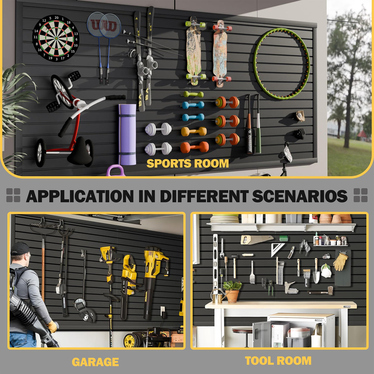 RORA Slat Wall Paneling Garage Slat Wall Storage Systems 4x8 ft Slatwall Black Heavy Duty Satwall for Tool Organization ,Pvc SlatWall Panels,Fits for Storage and Display RORA