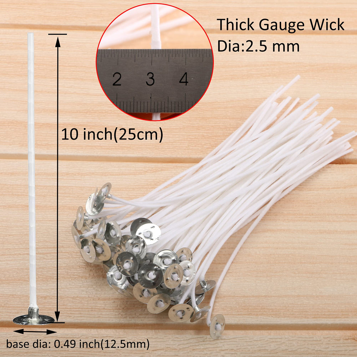MILIVIXAY 100PCS 10 inch Candle Wicks with 100 Metal Tabs, 100PCS Candle Wick Stickers and 6PCS Wooden Candle Wick Holders - Wicks Coated with Paraffin Wax, Cotton Wicks Kits for Candle Making. MILIVIXAY
