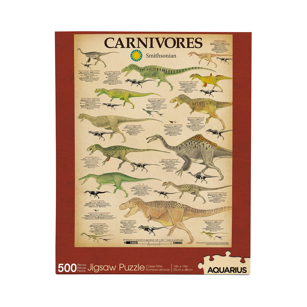 AQUARIUS Smithsonian Carnivore Dinosaurs Puzzle (500 Piece Jigsaw Puzzle) - Glare Free - Precision Fit - Officially Licensed Smithsonian Merchandise & Collectibles - 14 x 19 Inches AQUARIUS