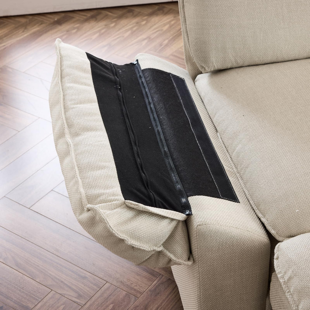 Karl home Sectional Sofa Modular Deep Seat Sofa Couch with Ottoman, Linen Sofa Sleeper Comfy Upholstered Furniture for Living Room, Apartment, Studio, Office, (3-Seat & 1-Ottoman, Beige) Karl home