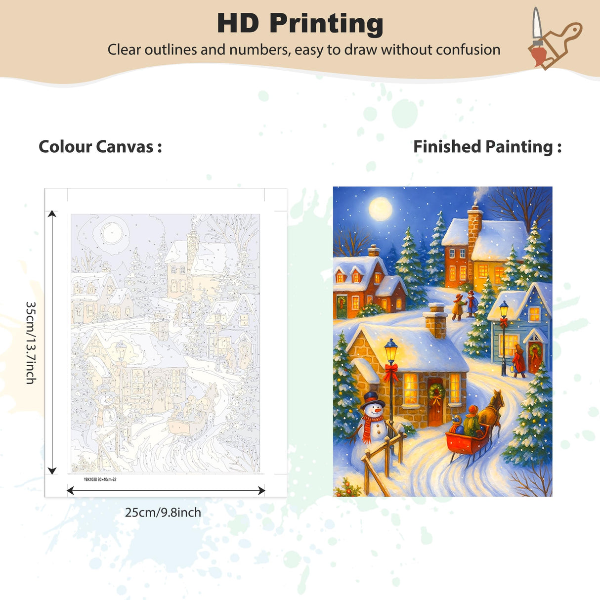 EOBROMD Christmas Framed Paint by Numbers Kits for Adults, Winter DIY Kits Crafts for Beginner on Stretched Canvas, Christmas 3 Brushes and Acrylic Paint for Home Decor 10x14inch EOBROMD