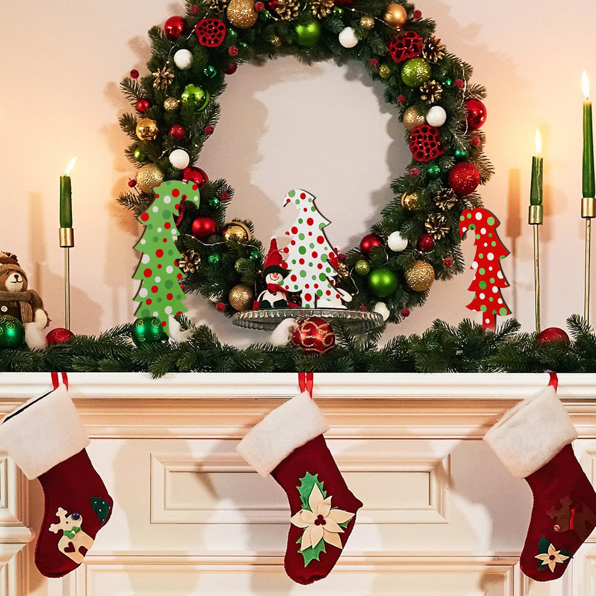 Meooeck 3 Pcs Green Tabletop Christmas Tree Christmas Tabletop Decor Bendable Wood Christmas Tree Decor Standing Wooden Trees with Rectangular Base for Home Office Meooeck
