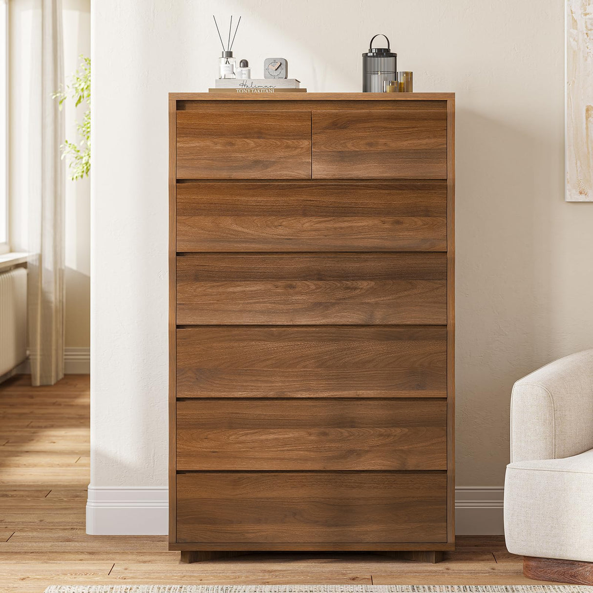 SUCSSRICH Tall Dresser for Bedroom, 52.8" Tall Dresser with 7 Drawers, Wood Dressers & Chests of Drawers, Accent Upright Drawer Organizers for Closet, Hallway SUCSSRICH