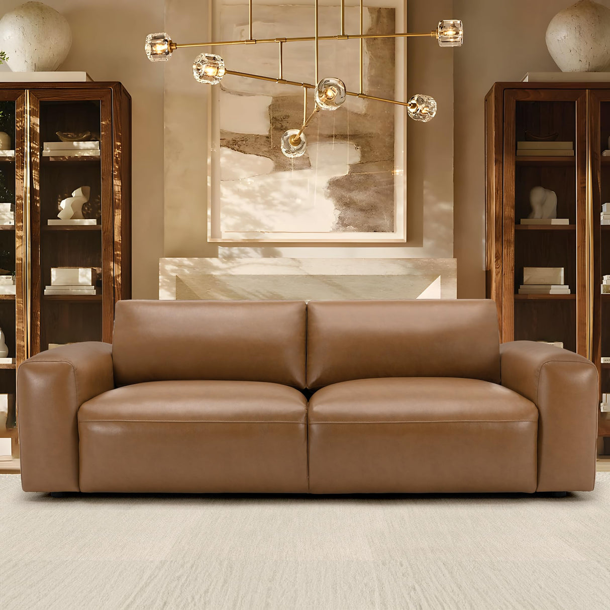 COLAMY 95" Oversized PU Leather Sofa, Comfy Sofa Couch with Extra Deep Seats, Wide Arm, Down Filled 3-Seater Sofa for Living Room, Apartment Lounge-Brown COLAMY