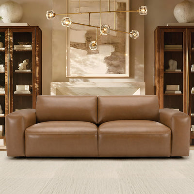 COLAMY 95" Oversized PU Leather Sofa, Comfy Sofa Couch with Extra Deep Seats, Wide Arm, Down Filled 3-Seater Sofa for Living Room, Apartment Lounge-Brown