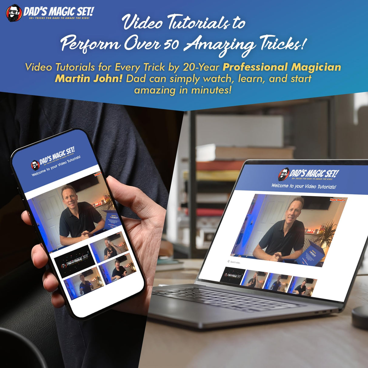 Dad’s Magic Set – 50 Awesome Tricks for Dad to Amaze The Family – Video Tutorials Included - Taught by 20-Year Pro Magician Martin John - A Great Fun Dad Gift Magic Smarty