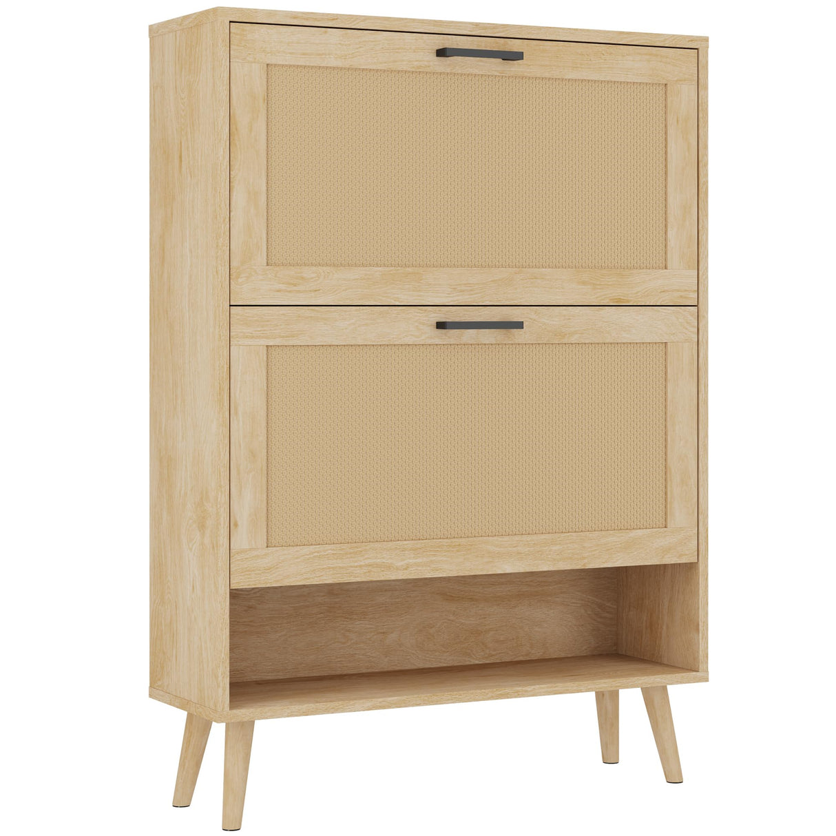 Gadroad Shoe Storage Cabinet with 2 Flip Drawers, Freestanding Hidden Shoe Organizer with Wood Legs, Farmhouse Narrow Shoe Rack for Entryway, Living Room, and Bedroom (Natural) Gadroad