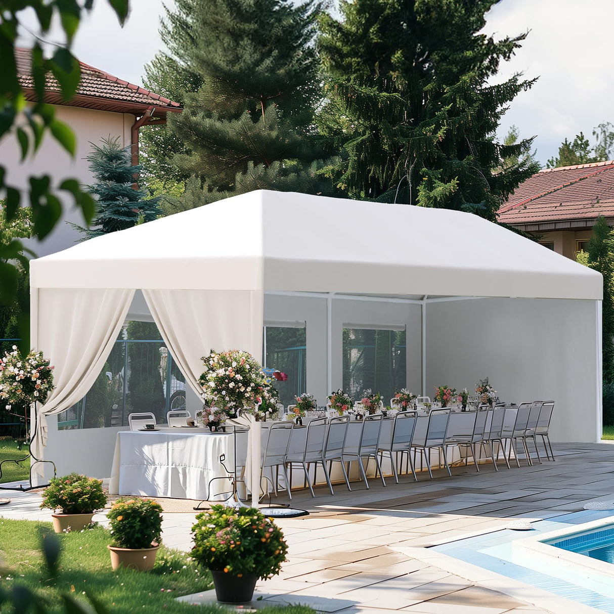 Peaktop Outdoor 10x30ft Heavy Duty Party Tent with Roll-up Ventilated Mesh Windows Canopy Tent for Parties Event Shelter PEAKTOP OUTDOOR