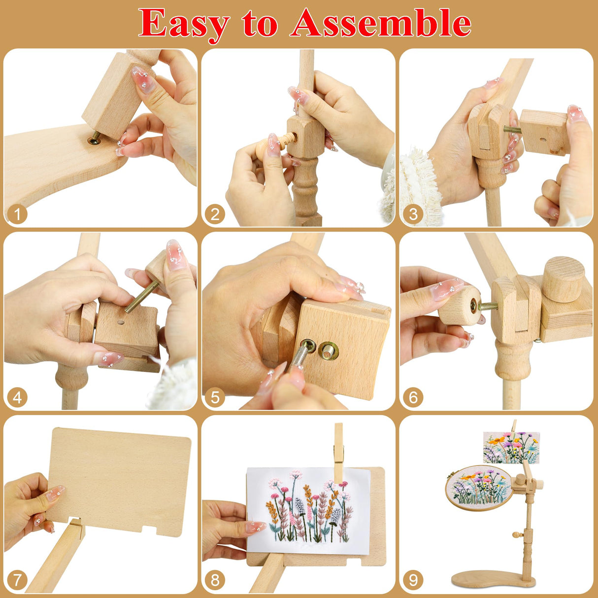 Embroidery Hoop Stand, 360° Adjustable Sitting Cross Stitch Stand, Easy to Use Wooden Embroidery Hoop Holder, Cross Stitch Stand for Art Craft Sewing Projects guofa