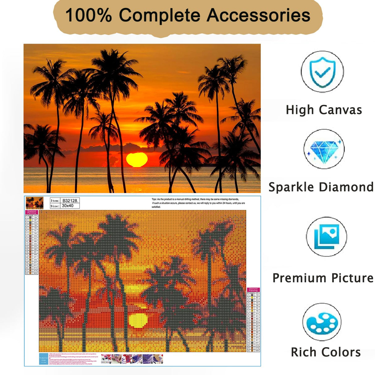 Landscape Diamond Art Painting Kits for Adult& Beginner, Sunset Diamond Dots Painting Kits, 5D DIY Gem Painting with Round Diamonds Beach, Scenery Paint by Diamonds for Wall Art Decor 16x12inch Yunnuo