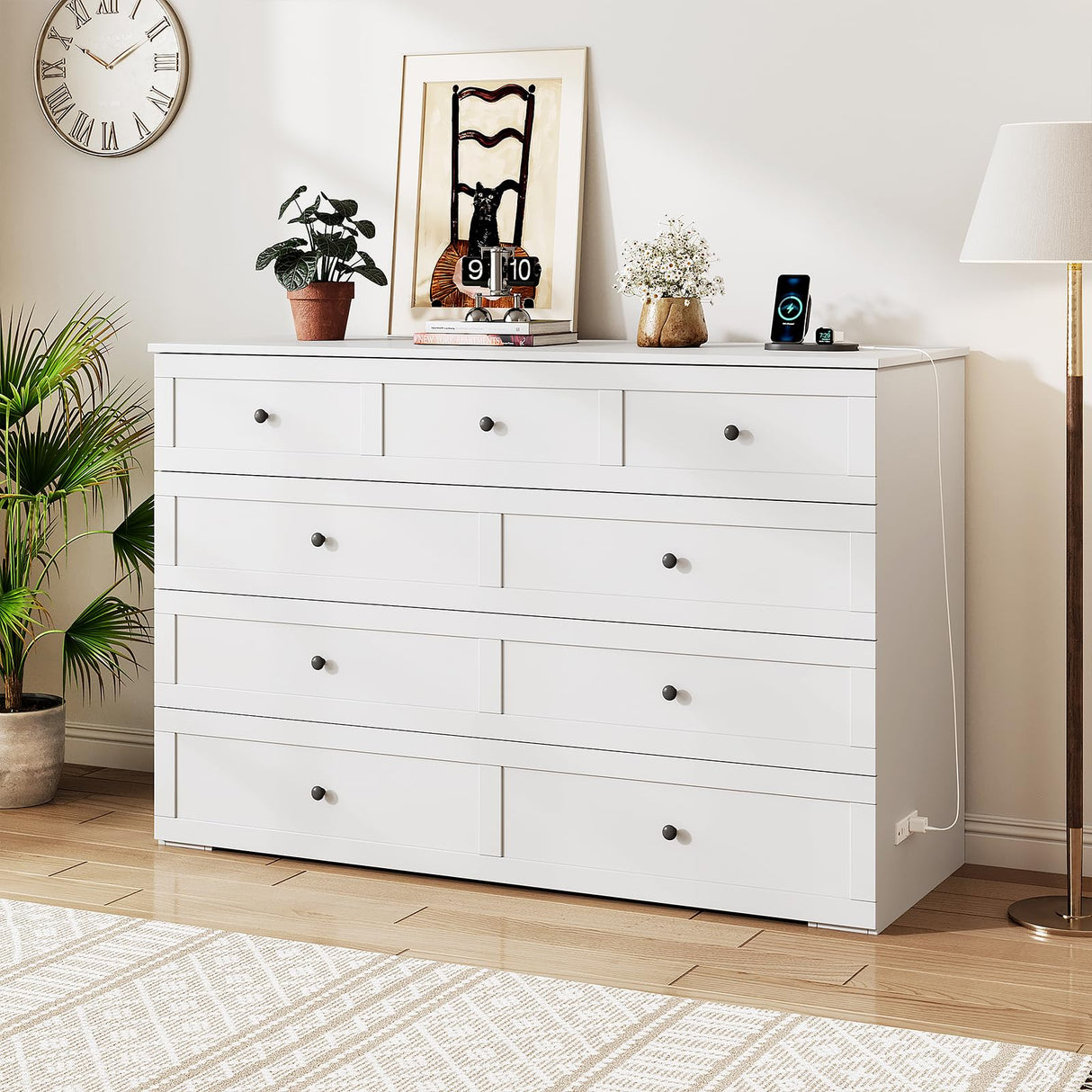 LIVAUVEAD Queen Murphy Bed with Storage & Charging Station, Murphy Cabinet with Foldable Panel, Noisy Free, for Guest Bedroom, Living Room, Office, Distressed White LIVAUVEAD