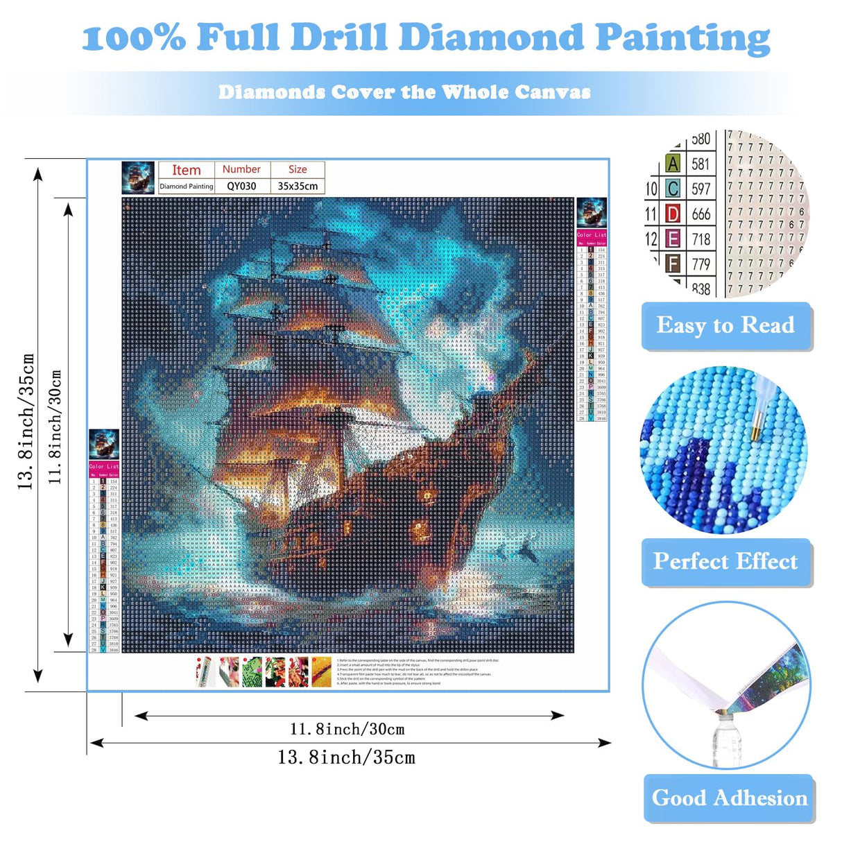 Diamond Art Kits for Adults, 5D Diamond Painting Kits, Pirate Ship Dimond Art Paintings Kit, Diamond Dot, Gem Painting Kit, Crafts for Adults, Paint by Diamonds, Home Wall Decor Gifts (14x14inch) Rekxtmo