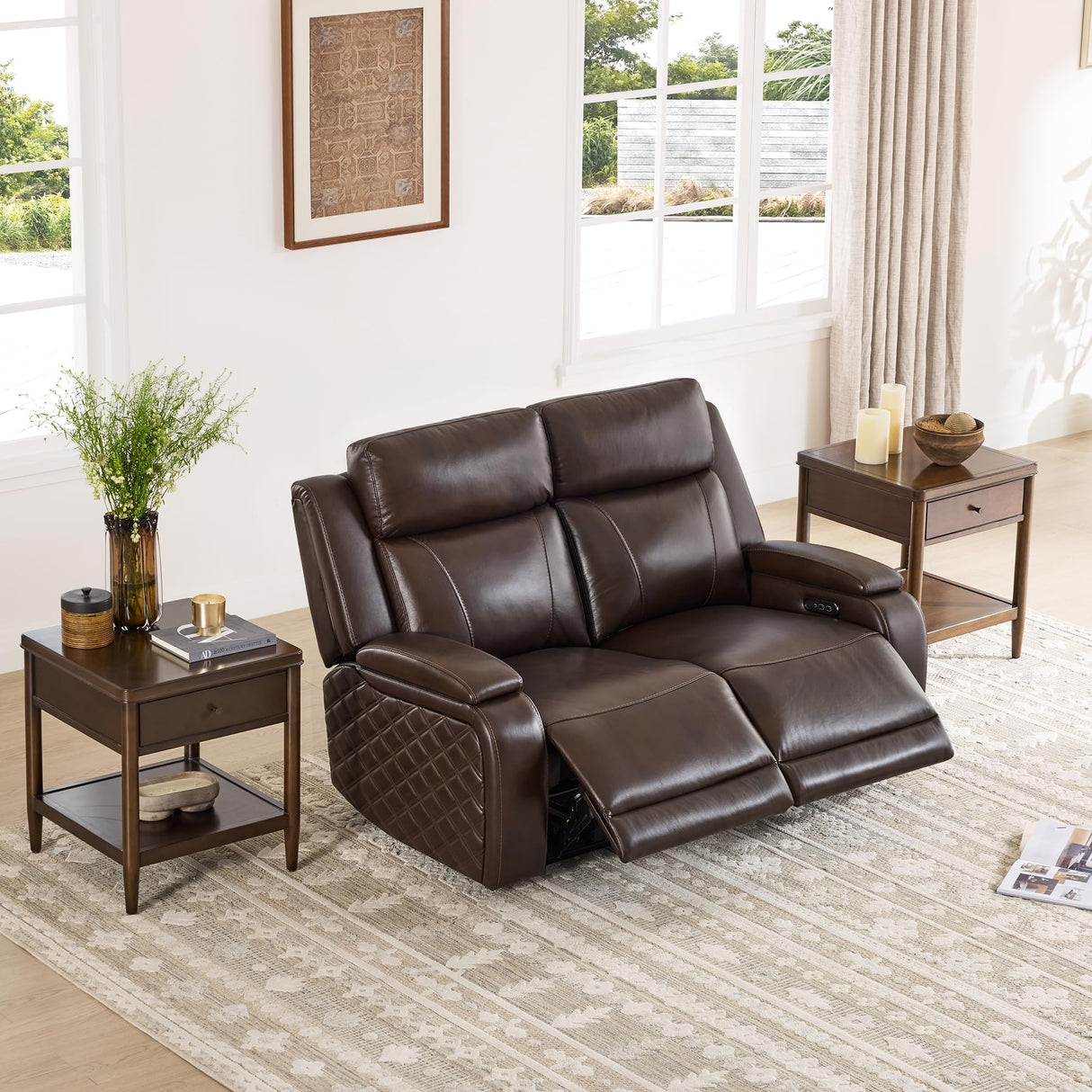 Watson & Whitely Genuine Leather Power Loveseat Recliner Sofa, Zero Gravity Reclining Loveseat with Power Headrest & Hidden Storage, Charging Ports, Dual Recliner Sofas for Living Room, Dark Brown Watson & Whitely