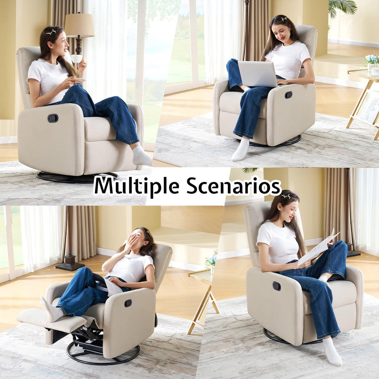 Jocisland Swivel Rocker Recliner Chair for Adults, Nursery Rocking Reclining with High Back, Small Glider for Small Spaces/Living Room/Bedroom/Nursing, Beige Line Jocisland