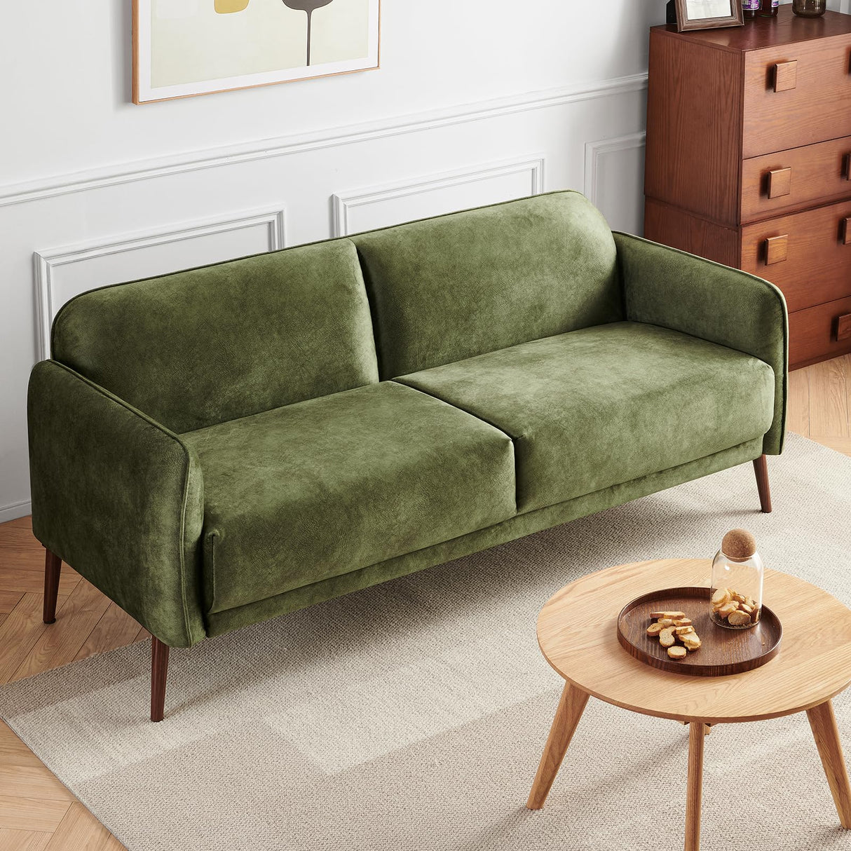Atopston 67" Loveseat Sofa, Mid Century Modern Decor Sofa Couch with Pillows and Thick Seat Cushion, Small Sofa for Bedroom Apartment Office, Green Atopston