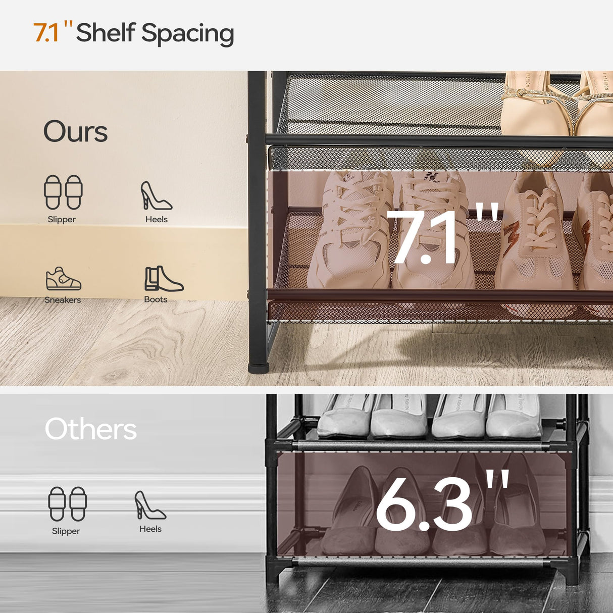 Nunsino Shoe Rack, Long Shoe Organizer,Max Holds 50 Pairs,8 Tier Metal Shoe Storage Shelf,4-Tier Stackable Shoes Organizer for Garage, Entryway, Black Nunsino