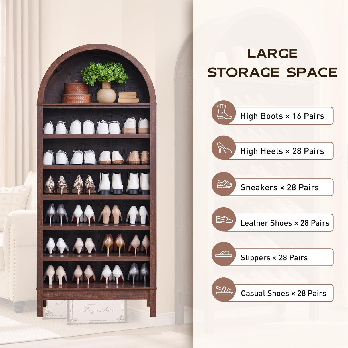 IFGET 71" Tall Arched Bookshelf, 7 Tiers Arch Bookcase with Storage, Modern Farmhouse Book Shelf with Adjustable Shelves, Wood Bookshelf w/Open Display Shelves for Living Room, Office (Brown) IFGET