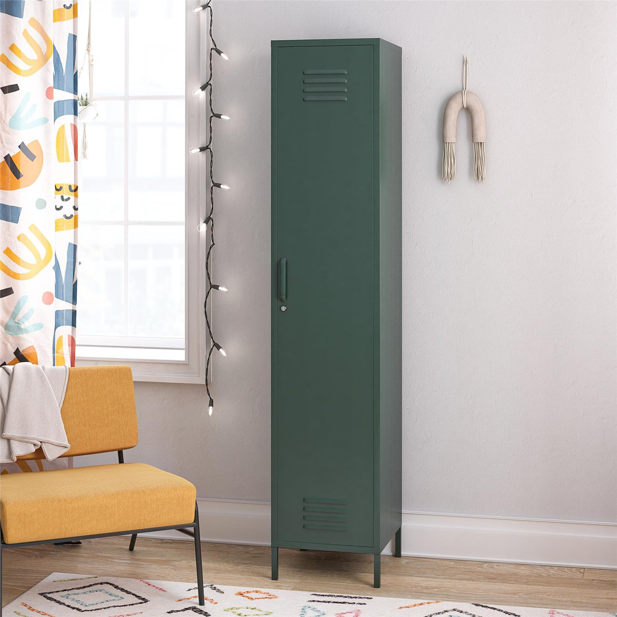 Novogratz Cache 1-Door Tall Single Metal Locker Style Storage Cabinet, Hunter Green Novogratz