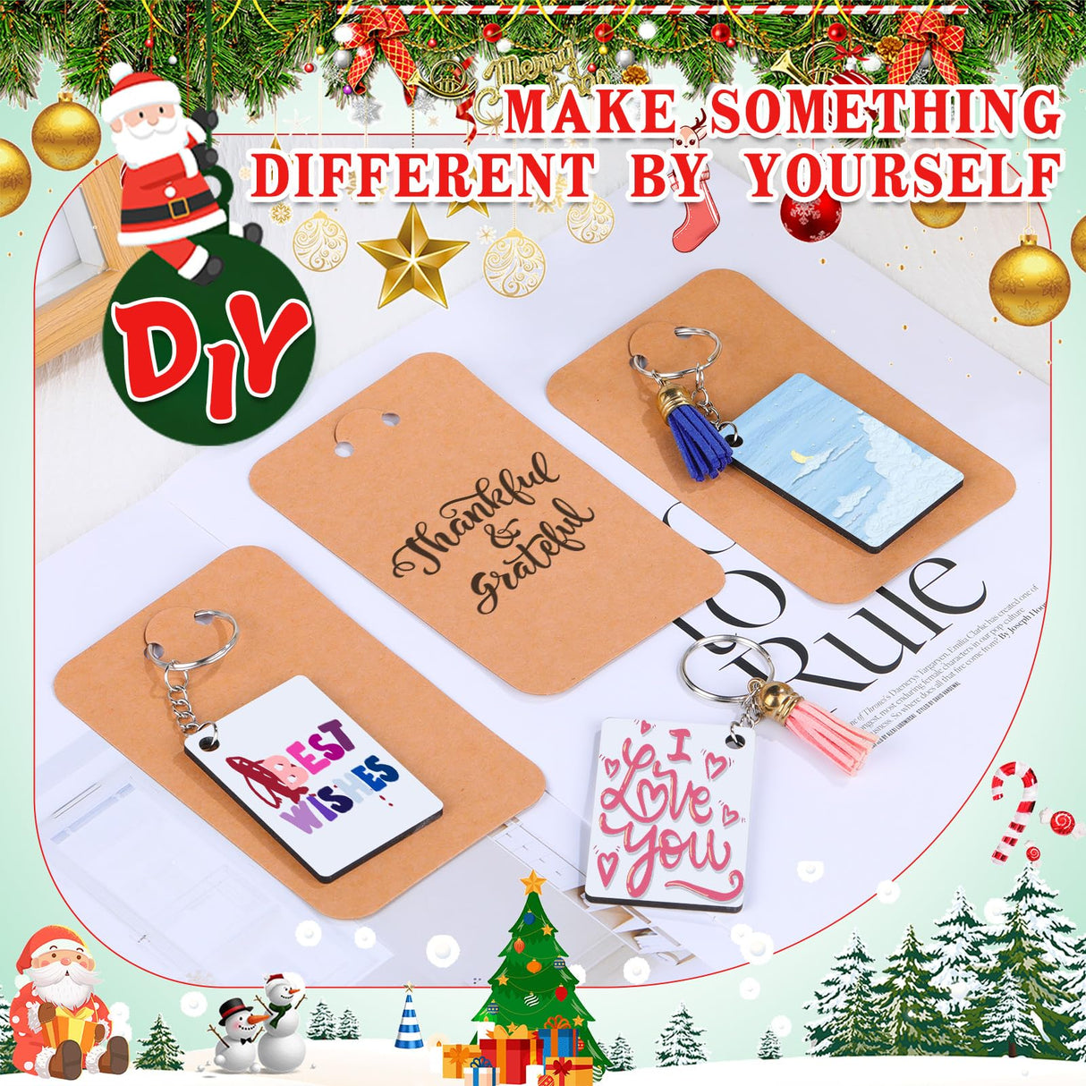 JNENERY Sublimation Keychain Blanks Bulk, 180PCS Rectangle Sublimation Blanks, MDF Keychain Blank Double Sided with Key Rings and Tassels for DIY Crafting JNENERY