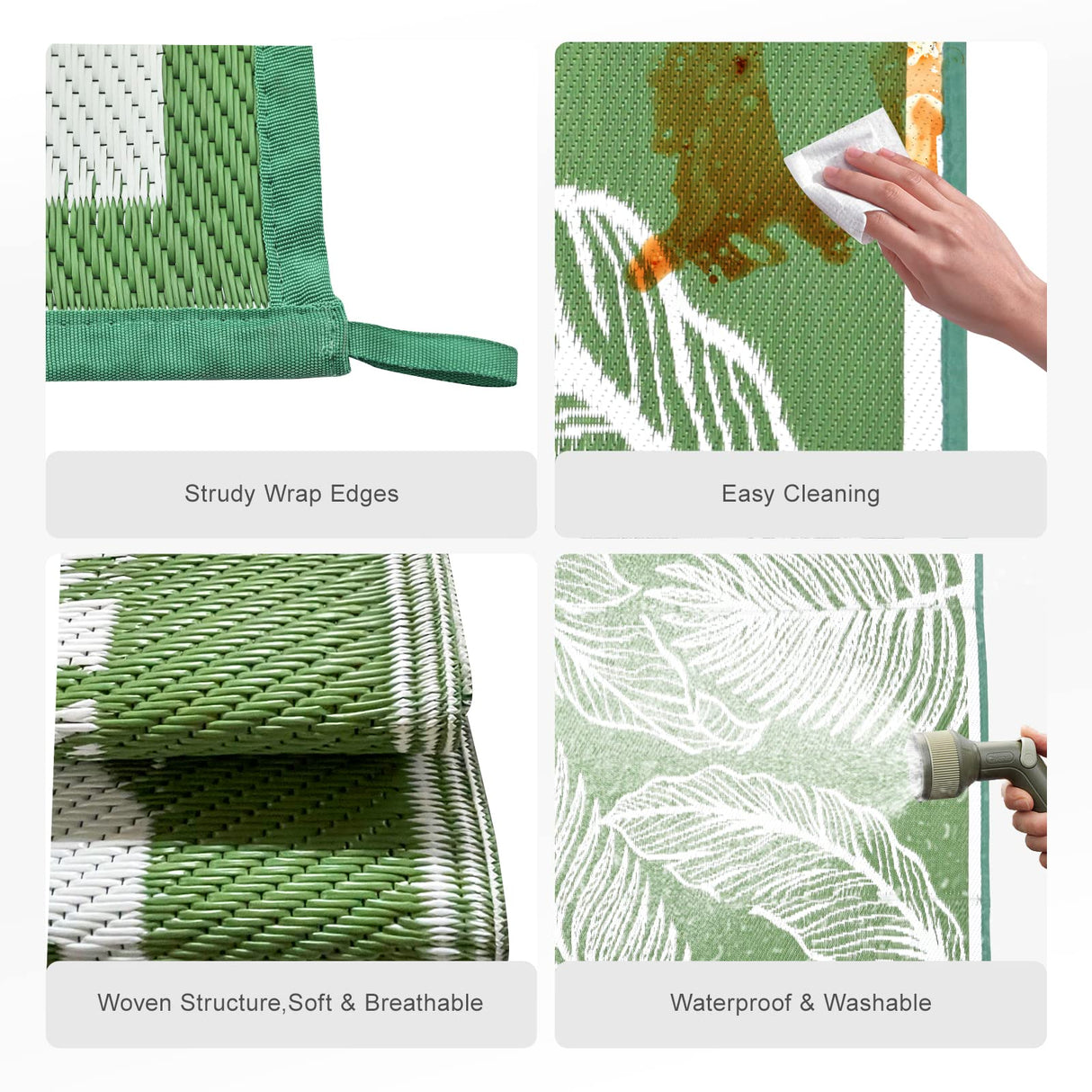 wikiwiki Outdoor Rug, 5x8ft Waterproof Reversible Mat Indoor Outdoor Rugs Carpet, Small Area Rug Plastic Straw Rug for Patio Deck Balcony Pool RV Camping Beach Picnic, Green, Rugscape Series wikiwiki