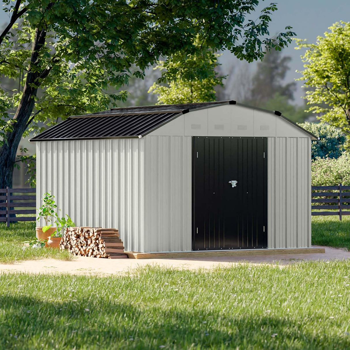 Patiowell 10 X 12 FT Barn Style Metal Storage Shed for Outdoor, Steel Yard Shed with Design of Lockable Doors, Utility and Tool Storage for Garden, Backyard, Patio, Outside Use Patiowell