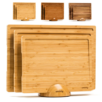 SMIRLY Wood Cutting Boards For Kitchen - Bamboo Cutting Board Set with Holder, Wood Cutting Board Set, Cutting Board Wood, Wooden Chopping Board,