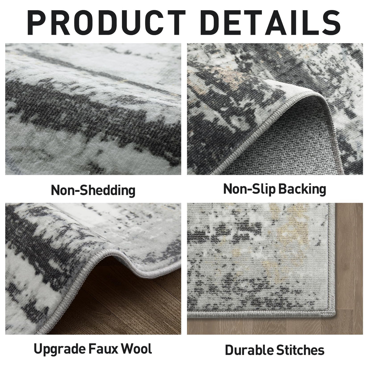 8x10 Area Rugs Washable Rug: Large Modern Abstract Living Room Rug Soft Anti-Skid Thin Carpet Indoor Floor Non-Shedding Carpets for Bedroom Dining Farmhouse Nursery Home Office Black Grey Gold Gent drizz