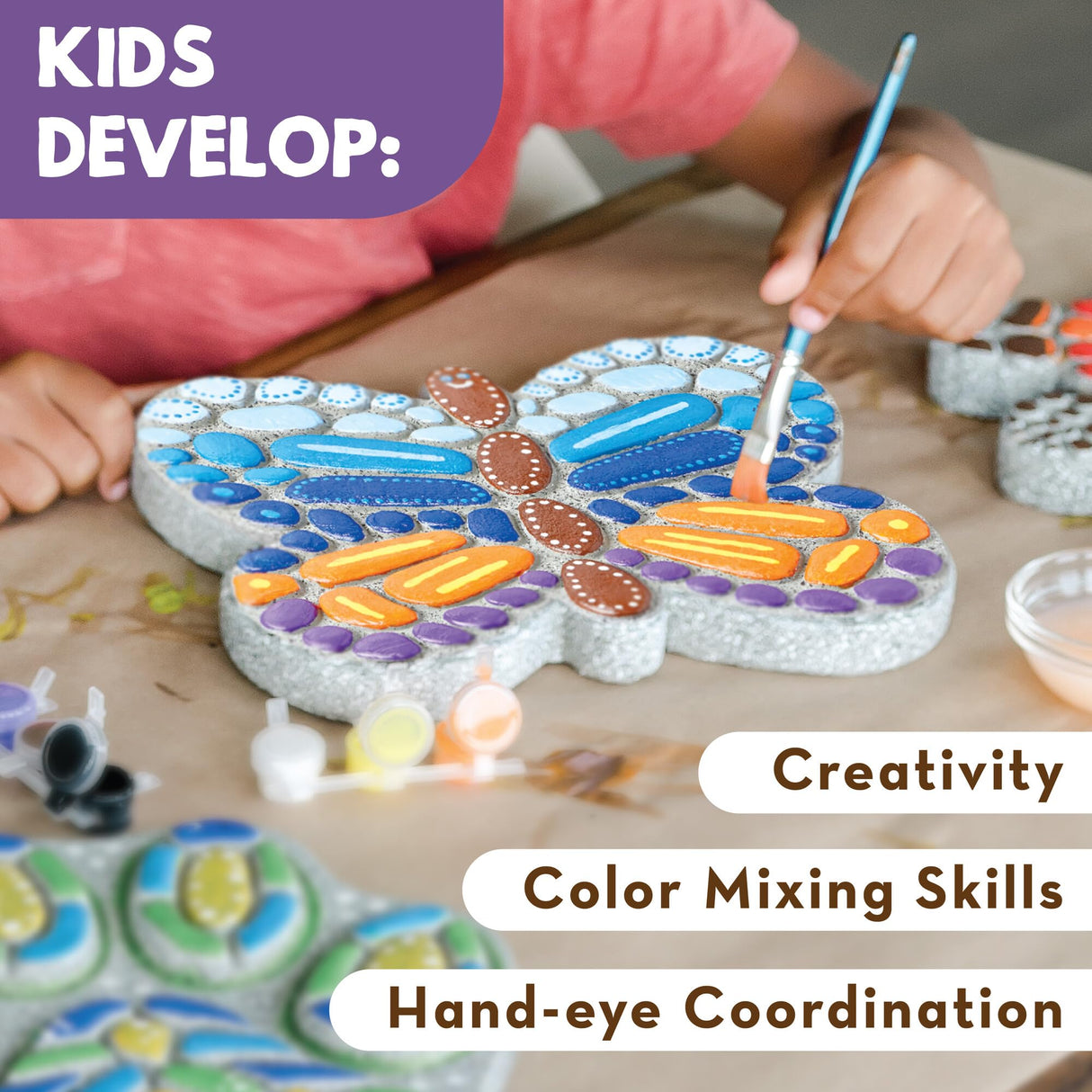 MindWare Paint Your Own Stepping Stone Butterfly, Rock Painting Kit, Stepping Stones Crafts for Kids Ages 8 & up MindWare