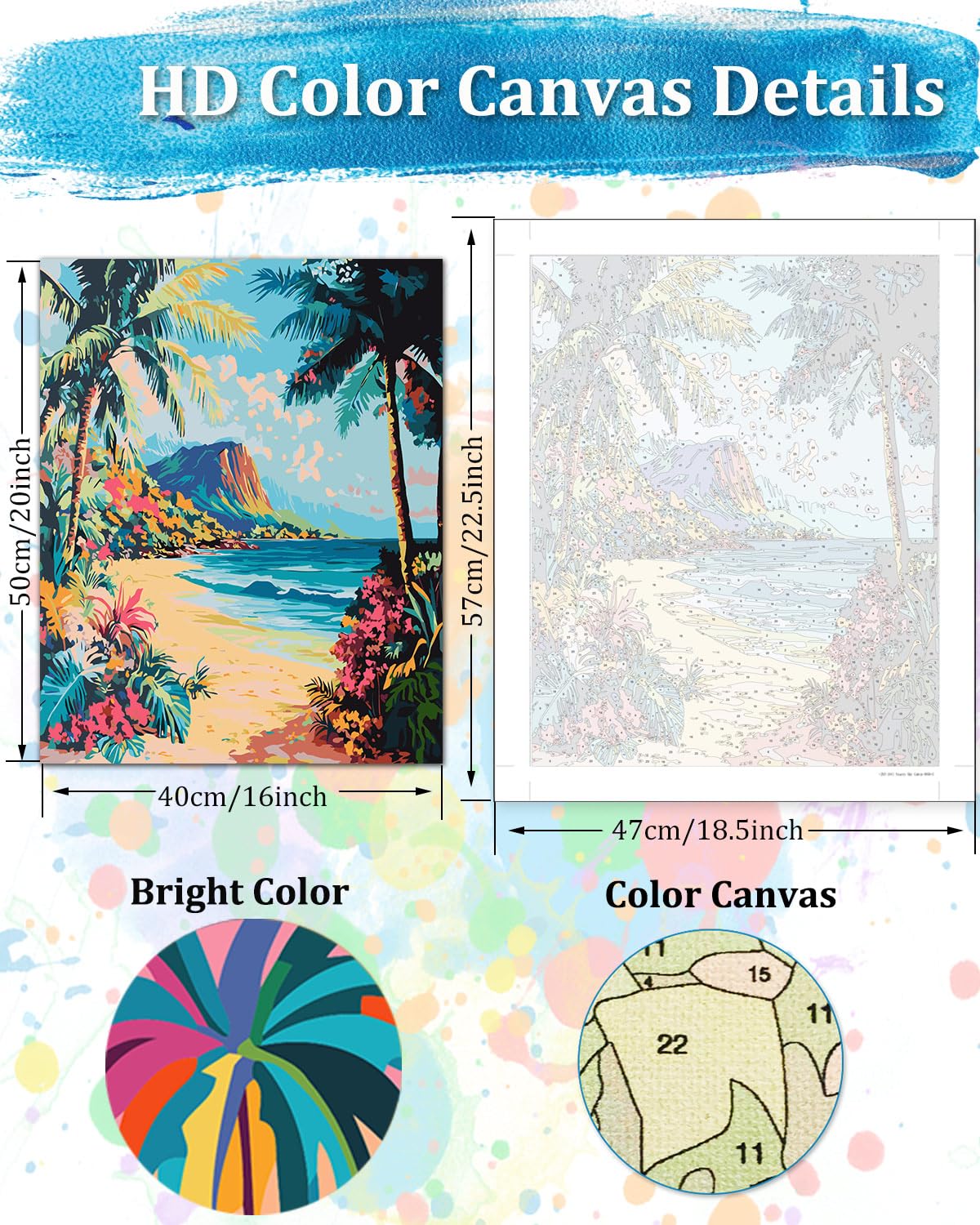 TOCARE Paint by Numbers Kit for Adults Beginner,Palm Tree Beach Adult Paint by Number Canvas, Acrylic Adults' Paint-by-Number Kits Sea for Home Wall Decor 16x20inch TOCARE