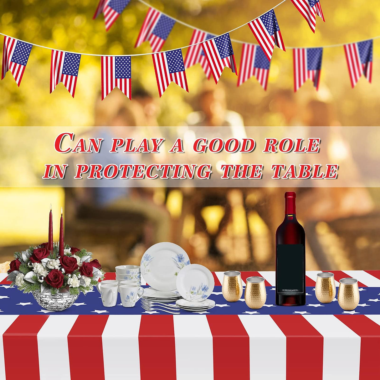 3 Pack Patriotic Tablecloth, Disposable Plastic Tablecloth 54" x 108" Patriotic Decorations, Birthday Party Table Cloth for Kids, Patriotic Themed Party Supplies for Outside, Picnic, Camping, Memorial Childom