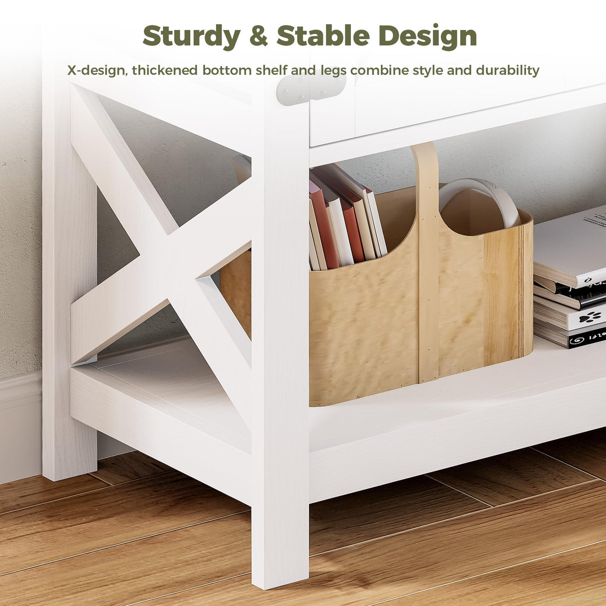 IRONCK Farmhouse Entryway Table Console Table with Power Outlet, Coffee Bar Cabinet, Sofa Table with Cabinet and Storage Shelf, for Hallway, Kitchen, Foyer, Living Room, White IRONCK