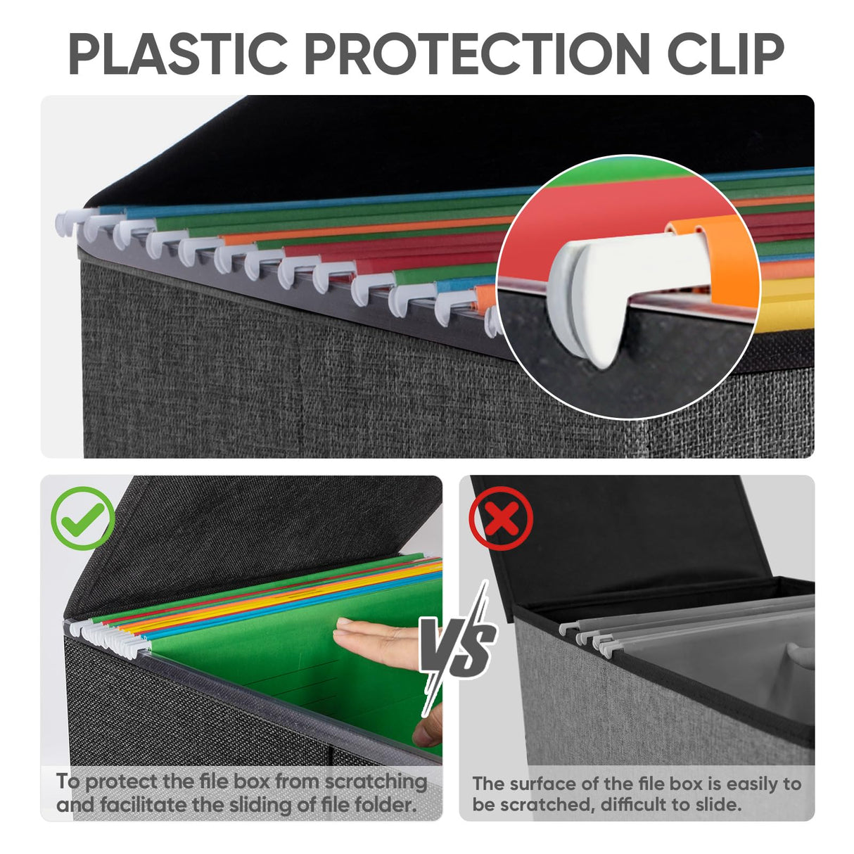 BALEINE File Organizer Box with Lid, Collapsible File Folder Organizer with Plastic Slide, Hanging File Folder Box for Office Document Storage (1 Pack, Black) BALEINE