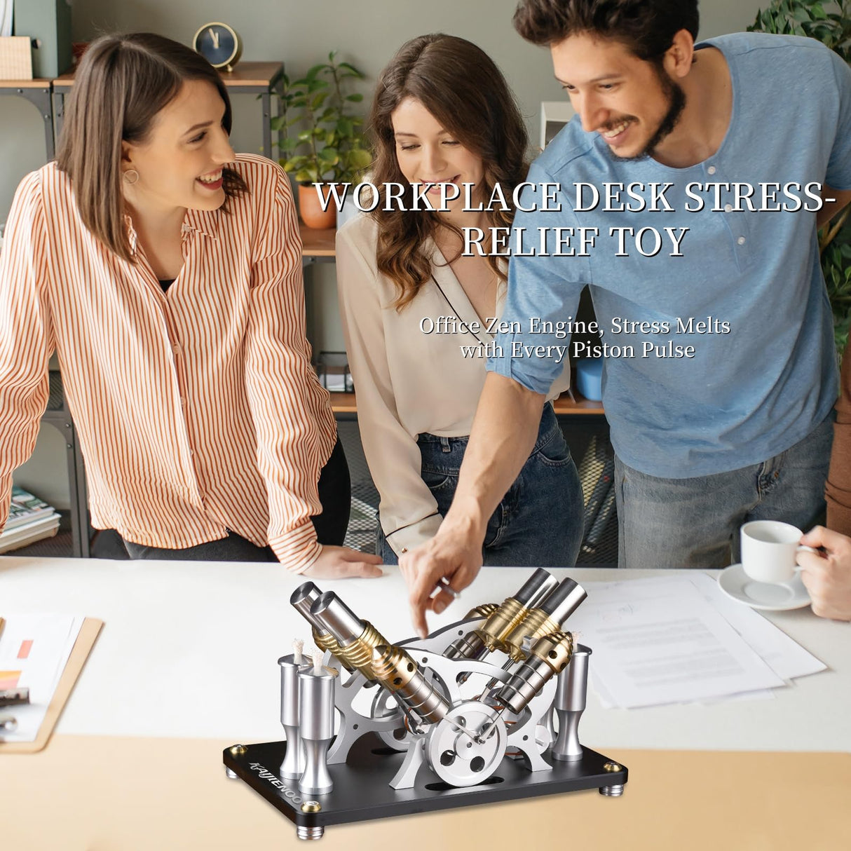 4-Cylinder Hot Air Stirling Engine Model Kit with Generator,Ready-to-Start Full Metal Kit,Stainless Steel Heating Tube & Copper Head,Precision CNC Parts,for Physics Demo & Engineering Collection KAIJIENOO