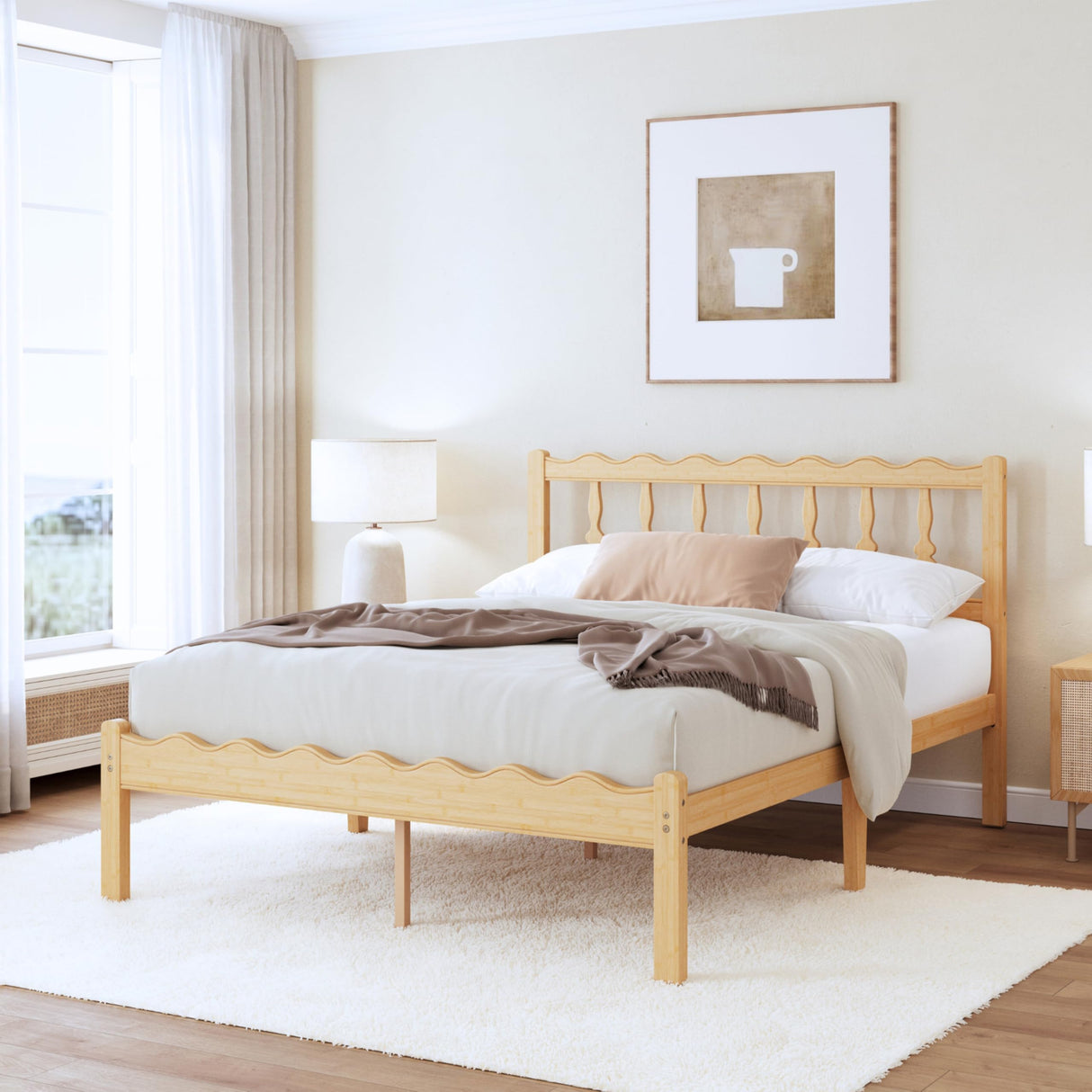 ZIYOO Solid Bamboo Wood Full Size Bed Frame with Headboard, 14 inch Platform Bed Frames Full No Box Spring Needed with Steel Slats, Sturdy and Stable, Easy Assembly, Noise Free ZIYOO