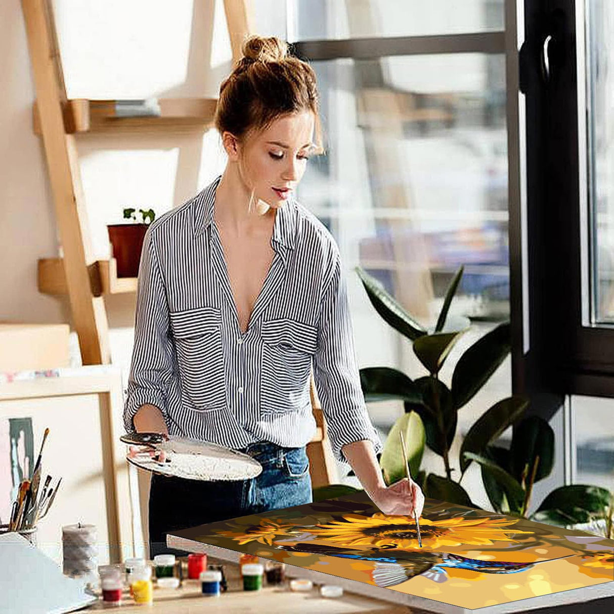 MXCFZX Flowers Paint by Numbers kit for Adults/Beginner (with Framed) - Hummingbird and Sunflower Small Easy Acrylic Paint by Number Kits on Advanced Canvas 12x16 in, Paint Crafts for Home Decor MXCFZX