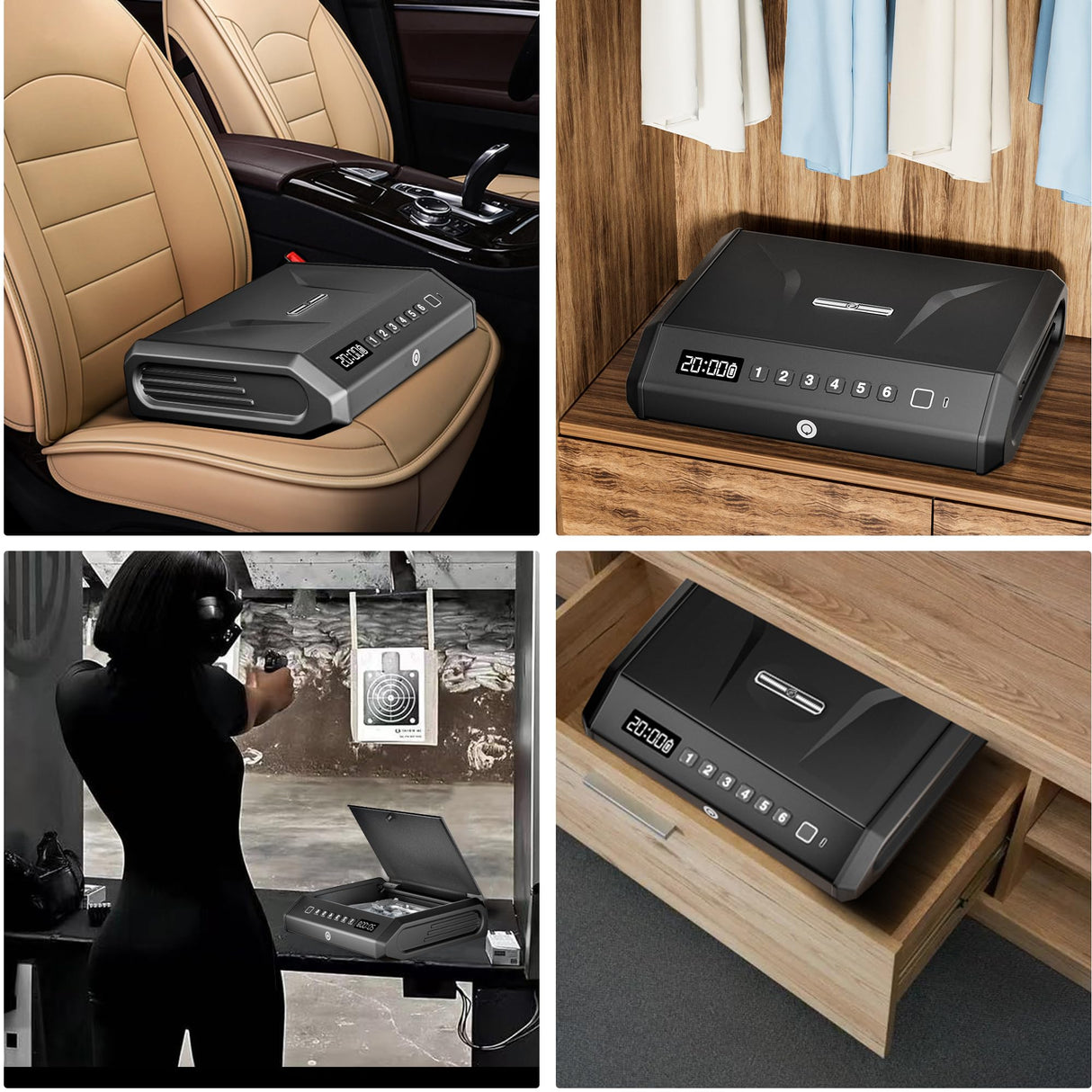 Large Gun Safe for 2-4 Pistols, Fingerprint Digital PIN Key Unlock with LCD Display & USB Port, 650 DPI Quick Access Biometric Handgun Safe, Hand Gun Lock Box for Home Drawer Car Bedside Nightstand TOPMEDA