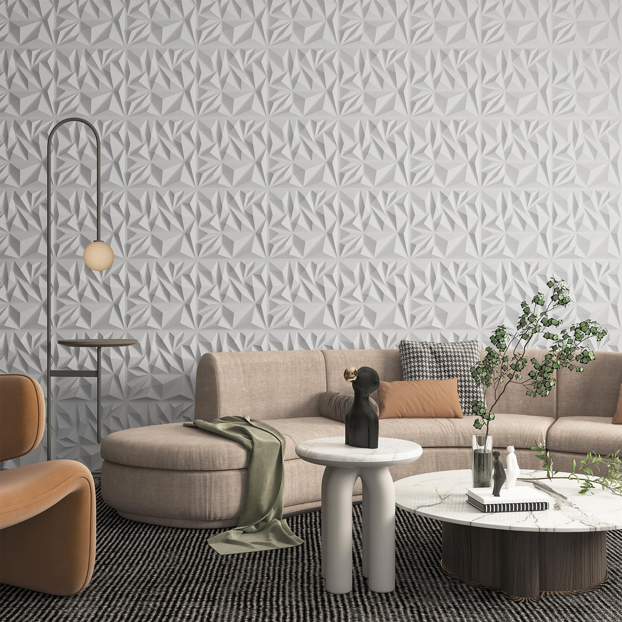 Art3d 33-Pack 3D Wall Panels for Interior Wall Decor, Modern Diamond Textured Accent Wall Paneling for Gaming Living Room TV Wall Background, 12 x 12 inch White Art3d