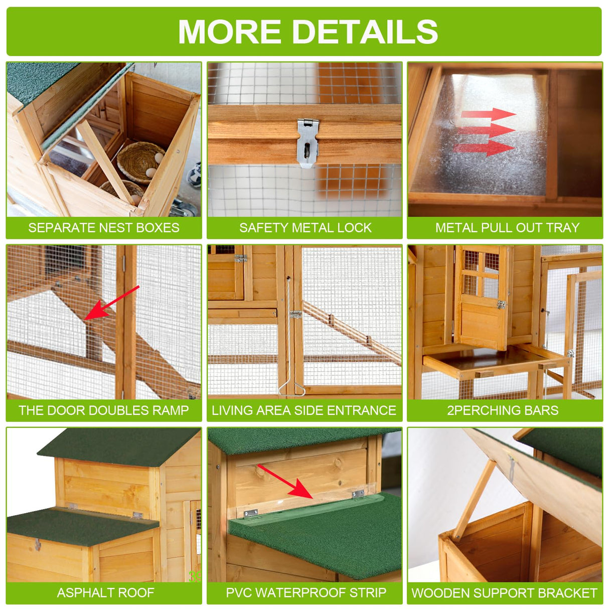 Ecolinear 80” Mobile Chicken Coop for 1-2 Chickens with Wheels,Outdoor Wooden Hen House with Nesting Box,Large Rabbit Hutch, Outside Poultry House,Wire Fence Run Cages,Weatherproof for Backyard,Wood ECOLINEAR