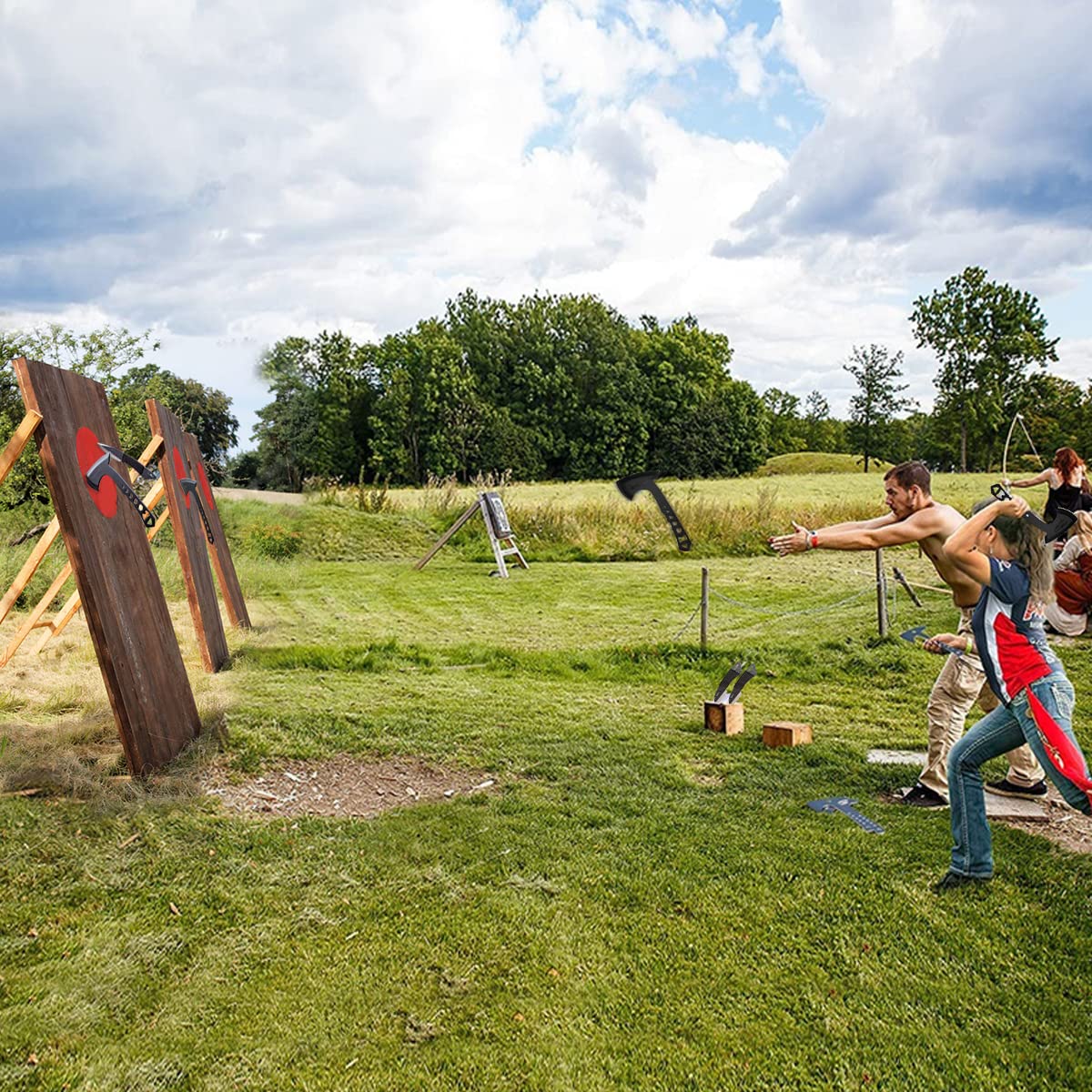 TIMINGILA Throwing Axes Tomahawks, 3 Pack One Piece Steel Throwing Axe, 10.6" Full Tang Hatchet Throwing with Nylon Sheath and Built-in Bottle Opener for Camping, Game, Competition and Recreation TIMINGILA