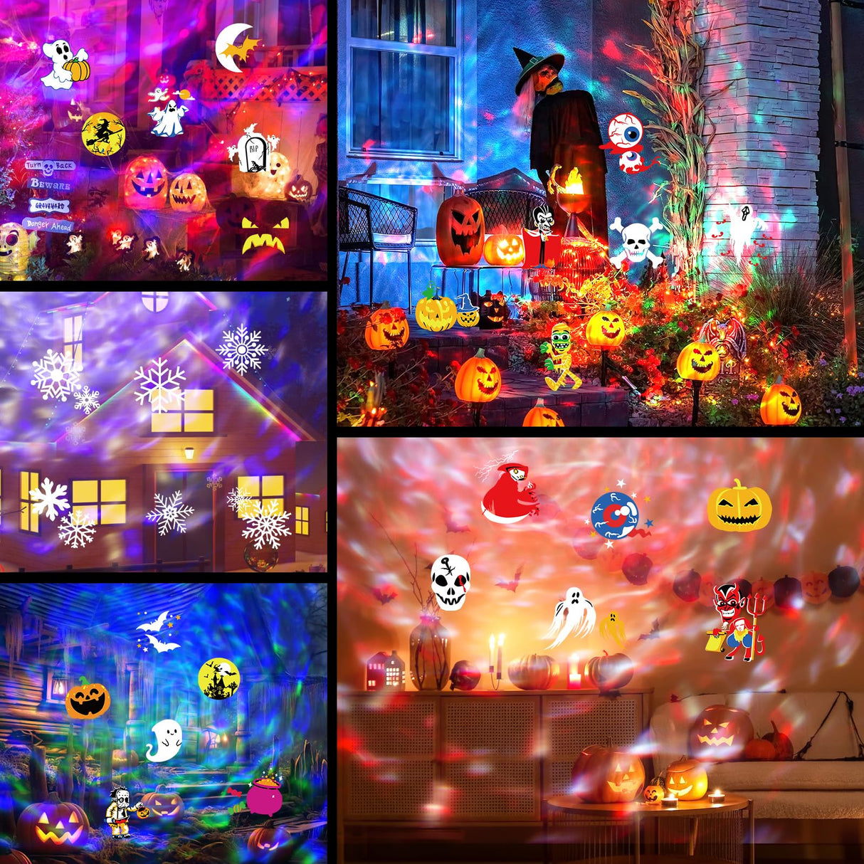 2025 Upgrade Halloween Christmas Projector Lights Outdoor with Memory Function, 58 HD Effects (3D Ocean Wave + Patterns) LED Landscape Lights Waterproof for Indoor Yard Home Party Holiday Decorations ANTEQI