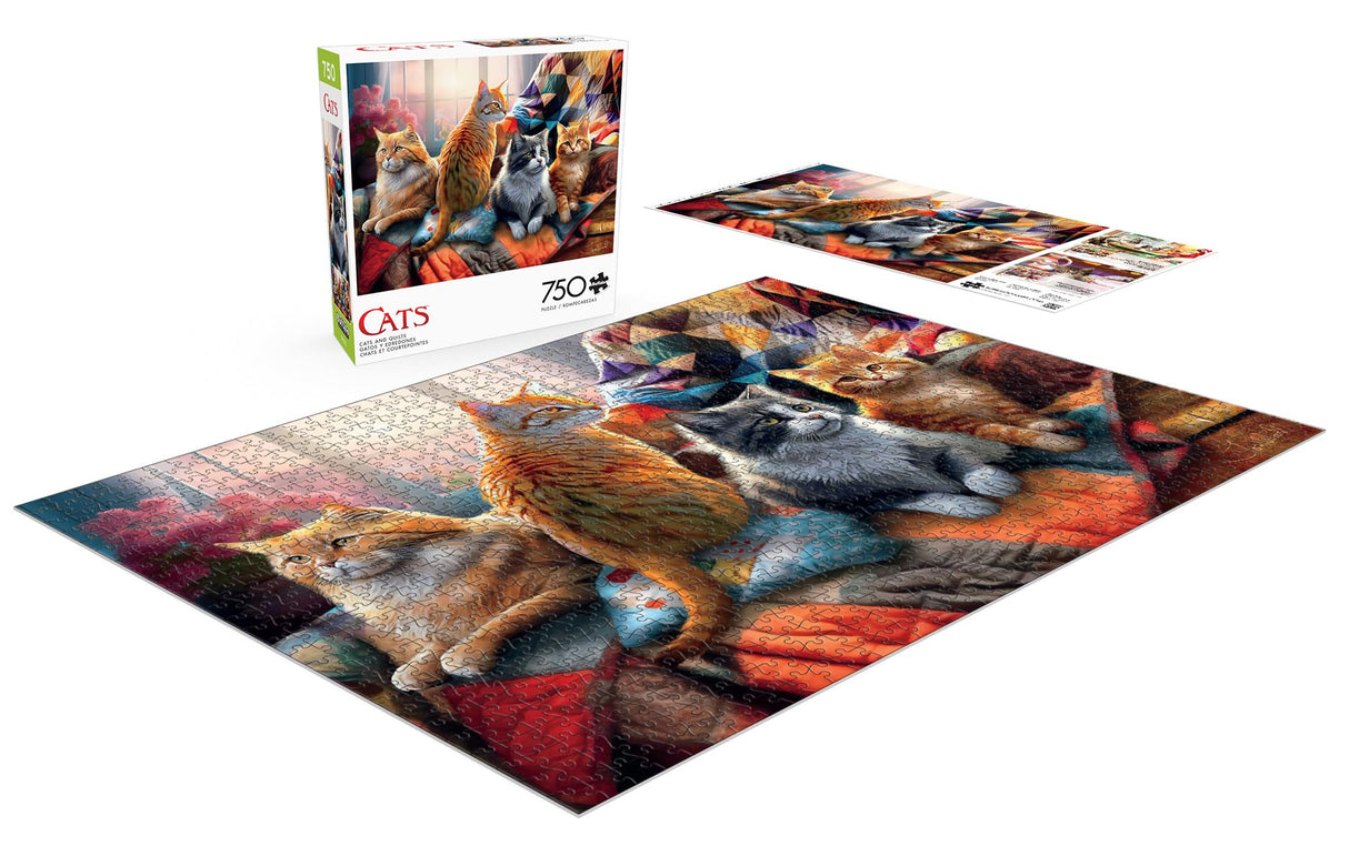 Buffalo Games - Tom Wood - Cats and Quilts - 750 Piece Jigsaw Puzzle for Adults -Challenging Puzzle Perfect for Game Nights - Finished Size is 24.00 x 18.00 Buffalo Games