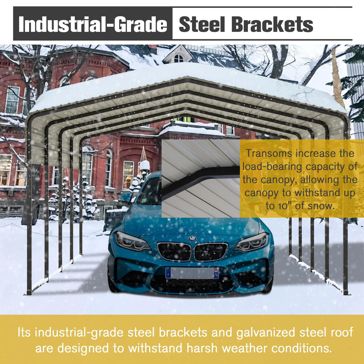 LZbeiteM Car Port, 13x20 FT Metal Carport, Heavy Duty Carport Canopy, Metal Garage Car Tent, Outdoor Car Shelter Shade with Galvanized Steel Roof, Frame, for Car, Truck, Pickup, SUV, Tractor, and Boat LZBEITEM